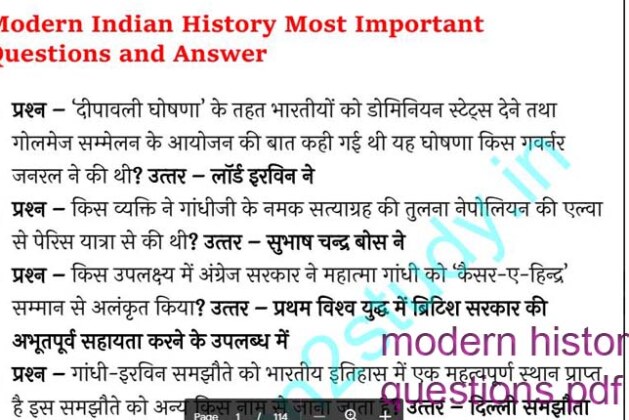 Modren history of india in hindi notes pdf download